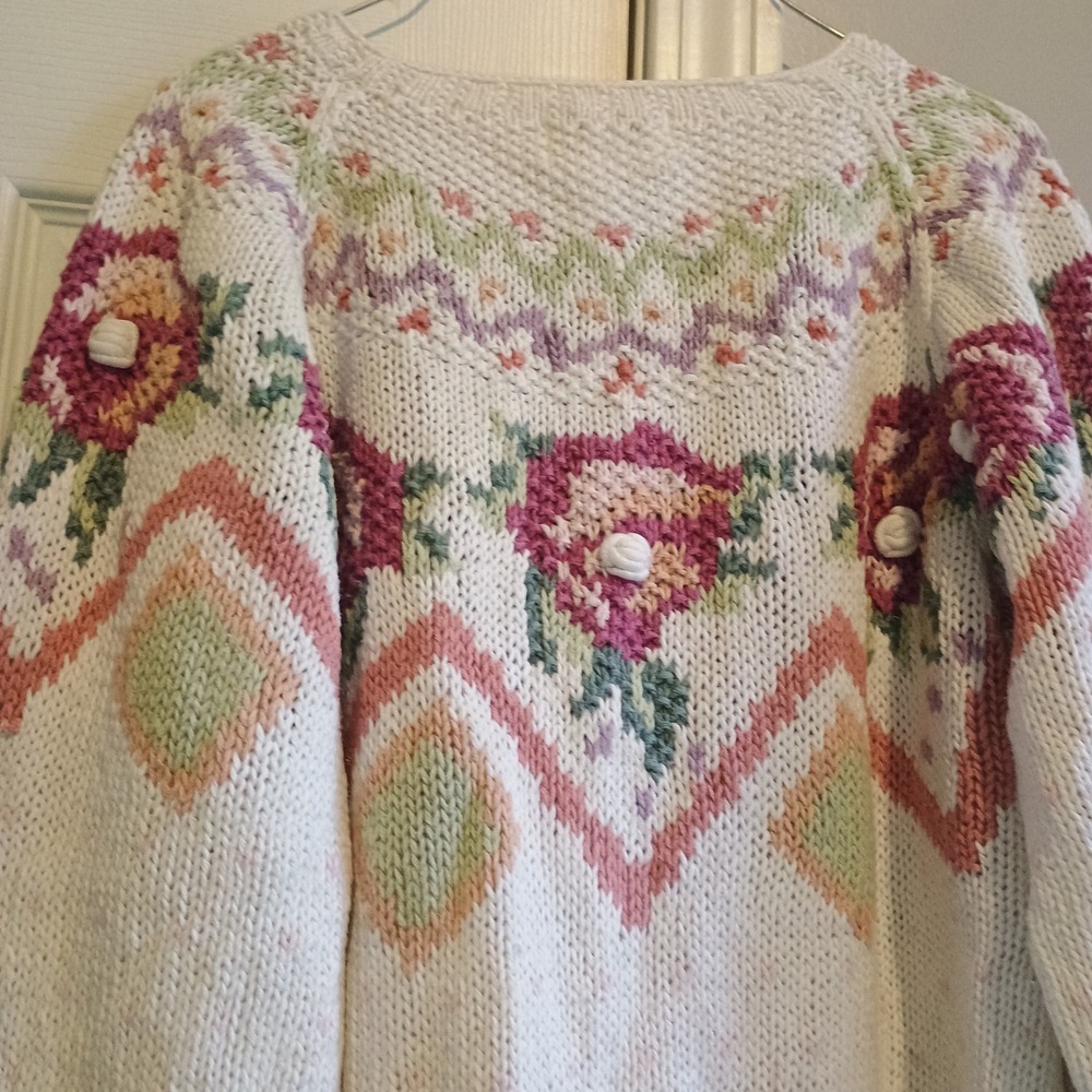Vintage Jennifer Reed Cottagecore Grandpa Sweater Embroidered Chunky L Hong Kong - Picture 12 of 12